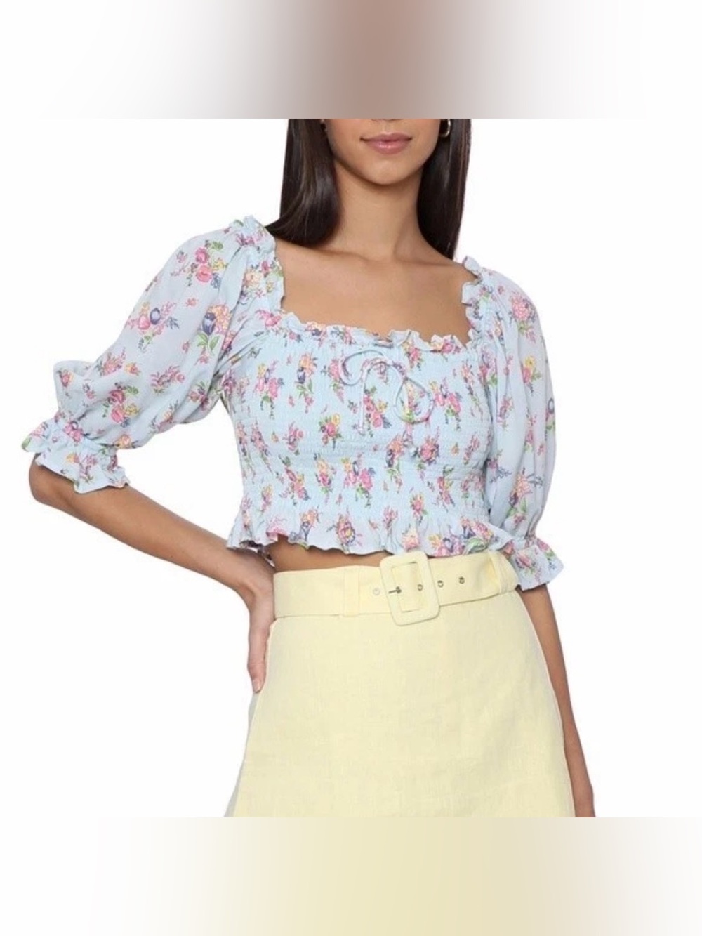 Faithfull The Brand Isadora Smocked Top Blouse Floral Ruffled, Size 4
